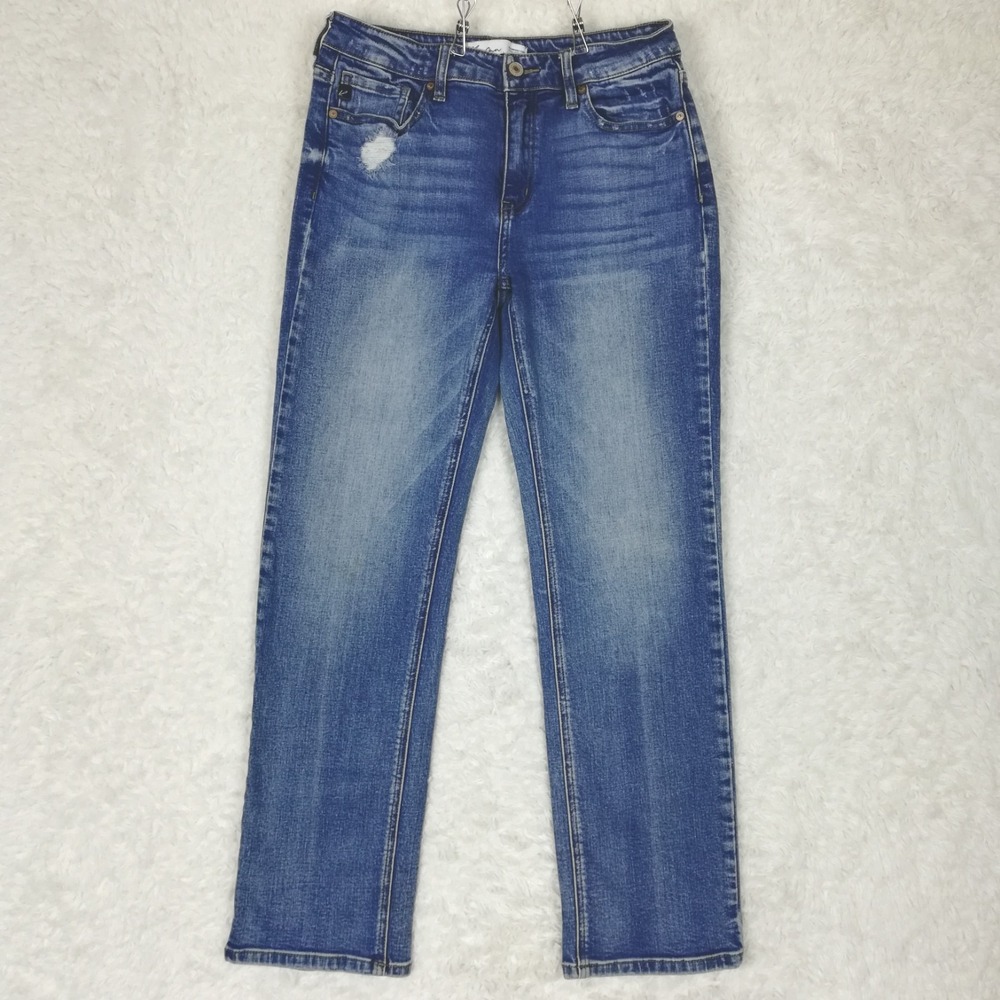 Kancan Womens Jeans Straight Leg Blue Denim Medium Wash Mid Rise Distressed 28